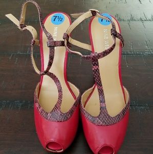 Nine West Red T-Strap Peep Toe Heels